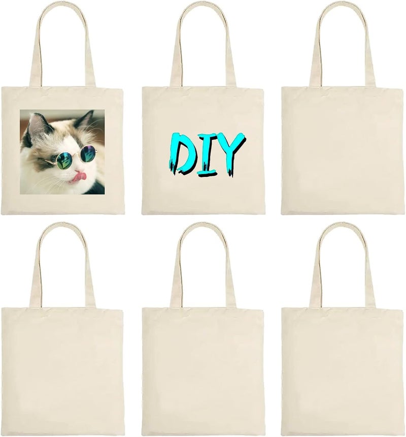 ORJ 6 PCS 15 x 16 Inch Blank Canvas Tote Bags for sublimation, DIY customization blank polyester tote bags - Image 1